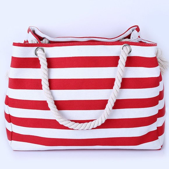 Navy Large Zipper Stripe tote beach bag - Picture 5 of 5